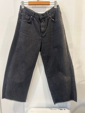 Mavi Black Wide-Leg Raw-Hem Jeans